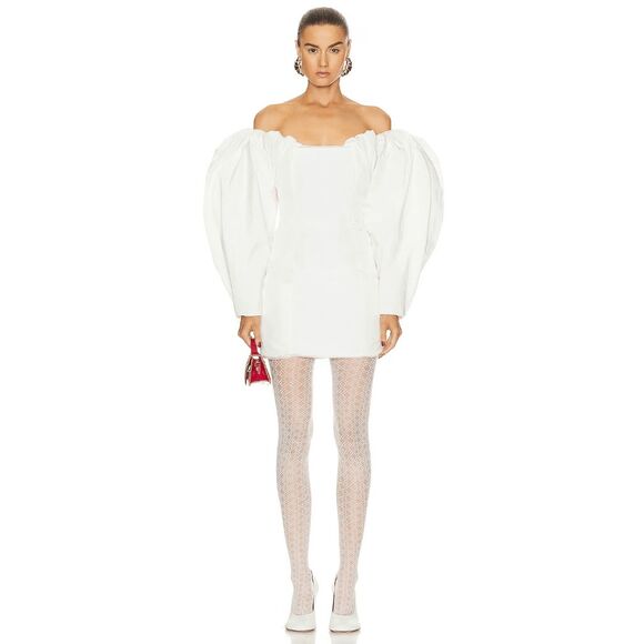 NWT Jacquemus La Robe Taffeta Off Shoulder Puff Sleeve Mini Dress Cream FR42/US1 - Picture 1 of 10